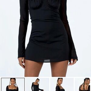 DYER SHEER SLEEVE MINI DRESS BLACK Princess Polly